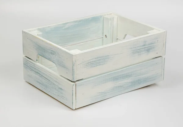 Stos Dekoracyjnych Niebieskich Drewnianych Pudełek Białym Tle — Zdjęcie stockowe