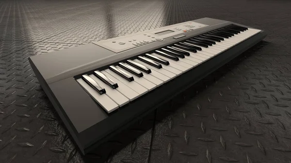 Greyscale Render Photo Electronic Piano Keyboard Black Background — Stock Photo, Image