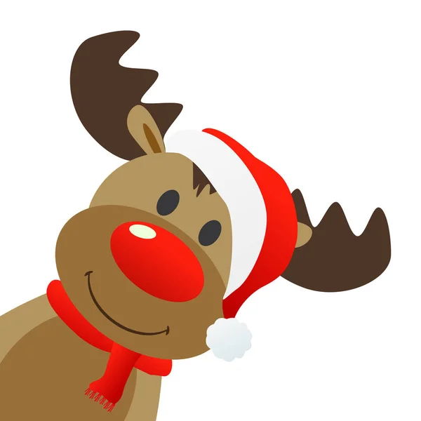 Digital Illustration Cartoon Reindeer Santa Hat White Background — Stock Photo, Image