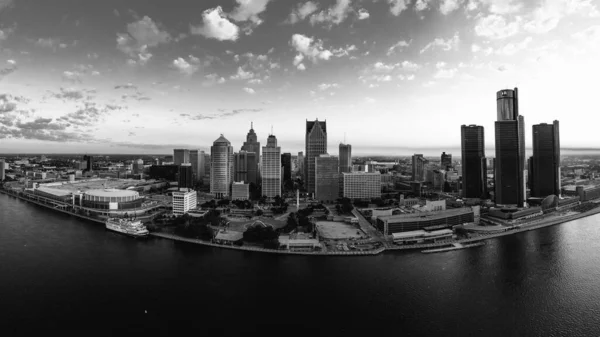 Foto Drone Panoramico Bianco Nero Del Centro Detroit — Foto Stock