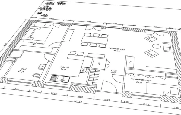 An illustration of a map and plan of a floor of a house, on a white background