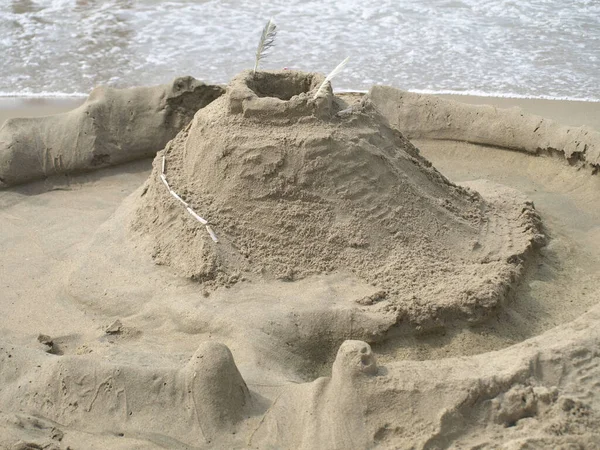 Gros Plan Château Sable Sur Plage Katwijk — Photo