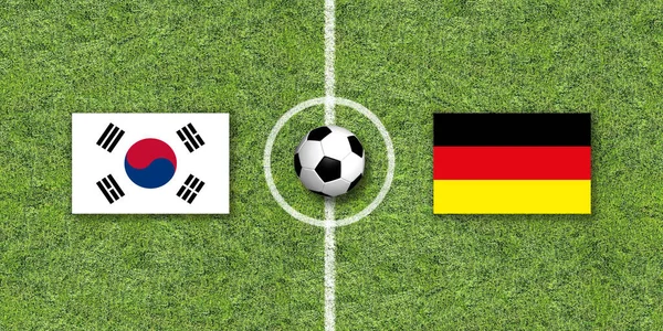 Illustration Fotbollsmatch Mellan Sydkorea Och Tyskland Med Återgivning Fotboll Däremellan — Stockfoto