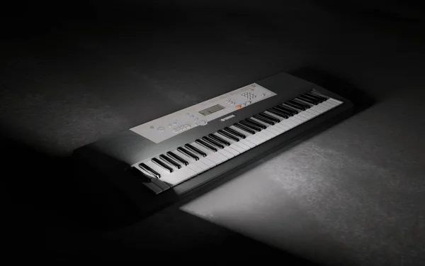 黑色背景上电子钢琴键盘的灰度3D渲染照片 — 图库照片