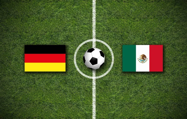 Une Illustration Terrain Football Avec Des Drapeaux Allemagne Mexique Sur — Photo