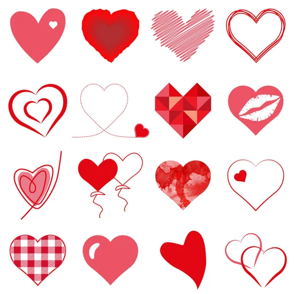 Μια Απεικόνιση Διαφορετικών Κόκκινων Καρδιών Ένα Απομονωμένο Φόντο — Φωτογραφία Αρχείου