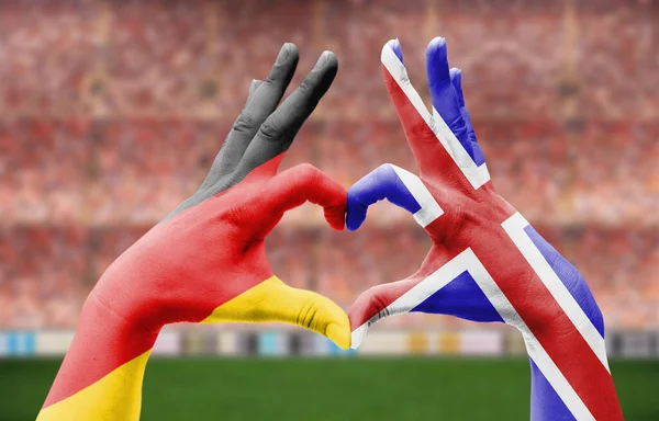 Les Mains Une Personne Formant Cœur Avec Les Drapeaux Allemagne — Photo