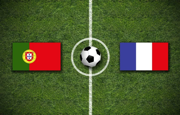 Illustration Fotbollsmatch Mellan Portugal Och Frankrike Med Återgivning Fotboll Däremellan — Stockfoto