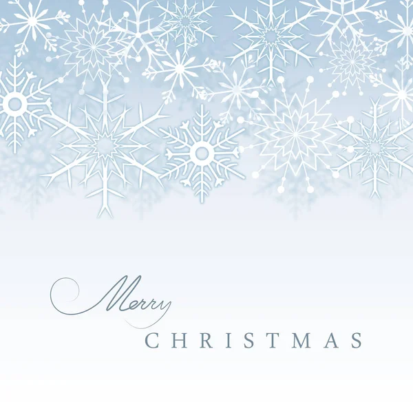 Ein Weiß Blauer Hintergrund Mit Schneeflocken Und Frohe Weihnachten Text — Stockfoto