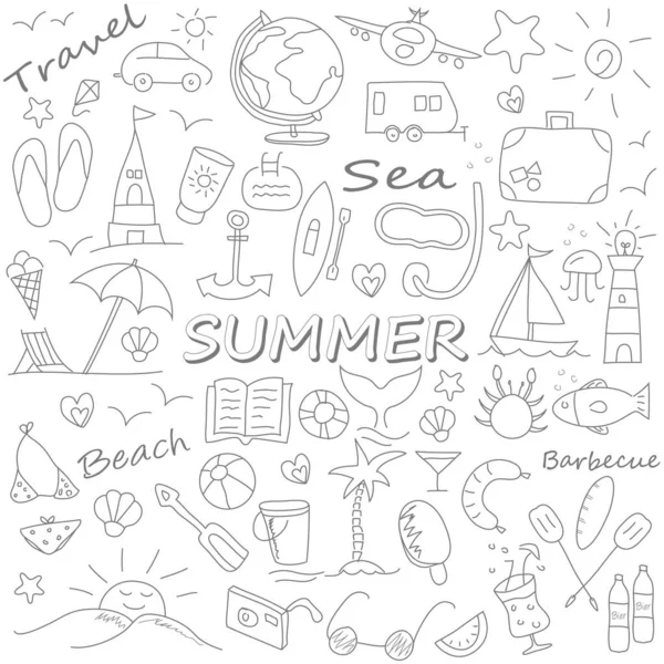 Digital Illustration Black Summer Themed Icons White Background — Stock Photo, Image