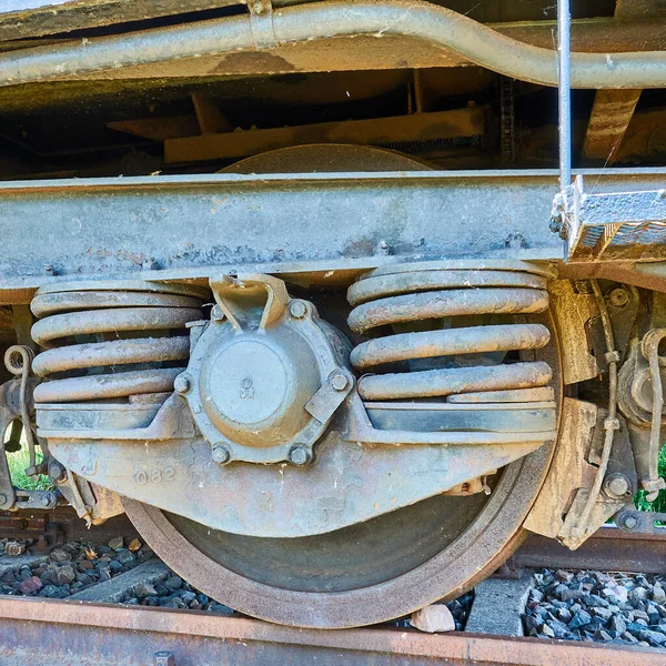 Tiro Perto Partes Trem Durante Dia — Fotografia de Stock