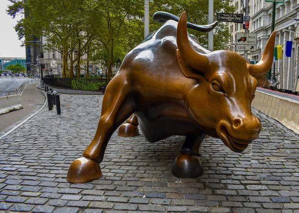 Colpo Ipnotizzante Della Famosa Scultura Charging Bull New York — Foto Stock