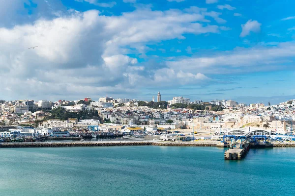 Paysage Port Tanger Med Sous Soleil Ciel Bleu Nuageux Maroc — Photo