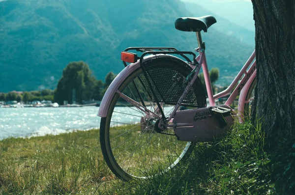 Pianello Del Włochy Sierpnia 2020 Różowy Rower Pobliżu Jeziora Como — Zdjęcie stockowe