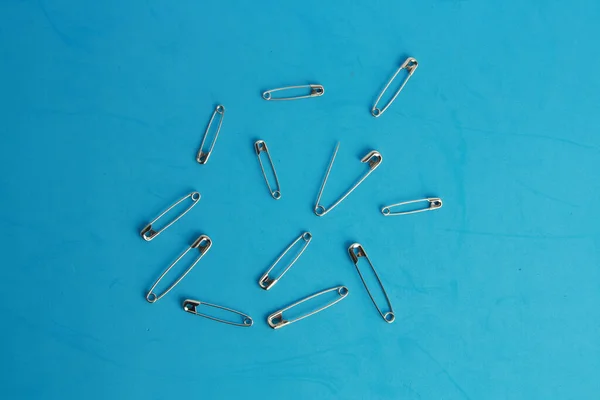 Sewing Pins Blue Surface — Stock Photo, Image