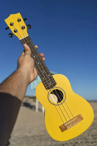 Disparo Vertical Mano Macho Sosteniendo Ukelele Amarillo — Foto de Stock