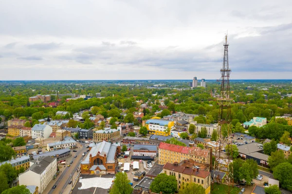 Vue Aérienne Panoramique Ville Riga Avec Ses Bâtiments Traditionnels Végétation — Photo