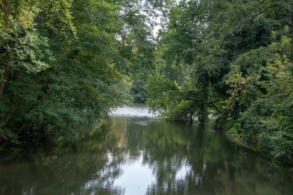 Красивый Снимок Реки Протекающей Лесу Недалеко Мбаппе Германия — стоковое фото