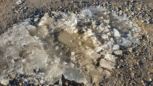 Ένα Κοντινό Πλάνο Της Παγωμένης Λιμνούλας Χειμώνα — Φωτογραφία Αρχείου