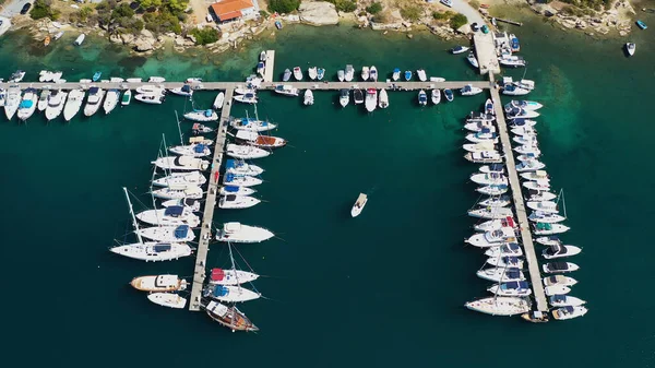 Letecký Snímek Krásného Přístavu Ormos Panagias Sithonia Halkidiki Greece — Stock fotografie