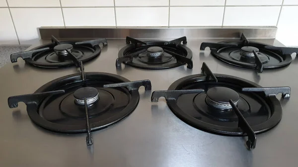 Primer Plano Una Estufa Gas Con Cinco Anillos Cocina — Foto de Stock