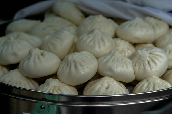 Xiao Long Bao Párolt Zsemlét Bambuszkosárban Kínai Dim Sum — Stock Fotó