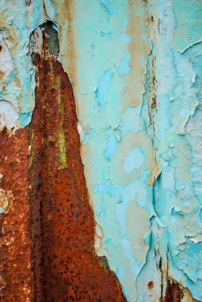 Disparo Textura Metálica Oxidada Erosionada Con Pintura Azul Pelada —  Fotos de Stock