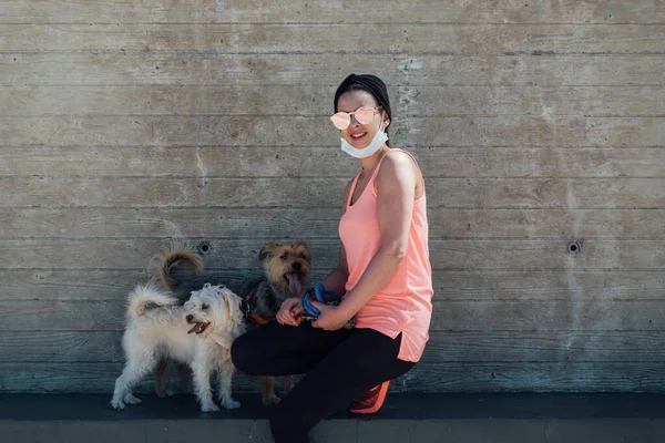 Eine Hündin Beim Ausruhen Mit Ihren Hunden — Stockfoto