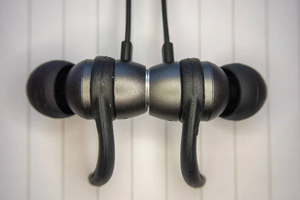 Closeup Black Earphones Silicone Plugs — Stock Photo, Image