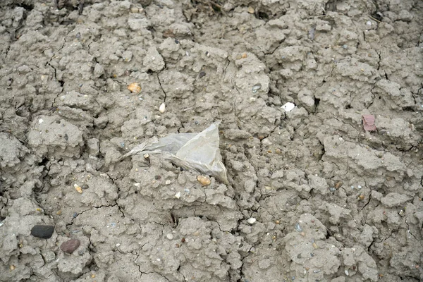 Kurumuş Toprağa Sıkışmış Bir Plastik Parçası — Stok fotoğraf
