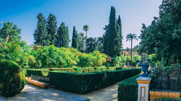 位于西班牙塞维利亚的皇家阿尔卡萨的一个美丽而迷人的花园 — 图库照片
