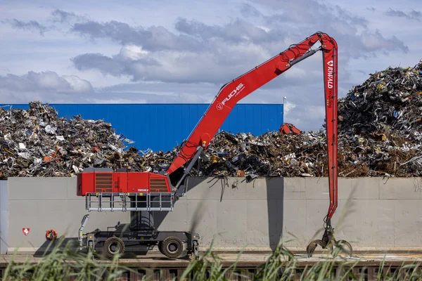 Almelo Pays Bas Juil 2020 Chargement Déchargement Grue Chantier Recyclage — Photo