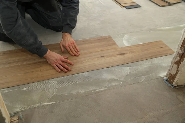 High Angle Shot Hardwood Installation Process — Stock Photo, Image