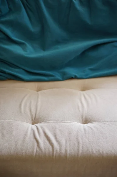 Vertical Closeup Shot Blue Cloth White Sofa — Stock Photo, Image