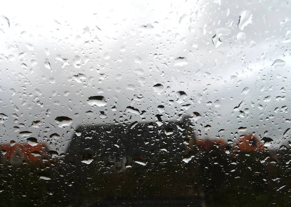 Belo Close Tiro Foco Gotas Chuva Uma Janela — Fotografia de Stock