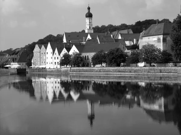 Eine Graustufenaufnahme Des Berühmten Landsbergs Lech Bayern Deutschland — Stockfoto