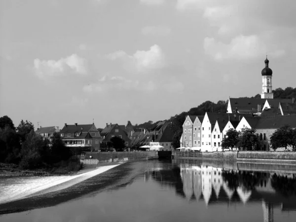 Серый Снимок Знаменитого Ландсберг Лех Баварии Германия — стоковое фото