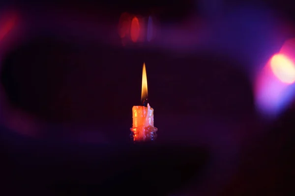 Closeup Macro Shot Burning Candle Dark Environment — Stock Photo, Image