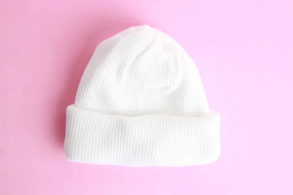 High Angle Shot White Wool Hat Baby — Stock Photo, Image