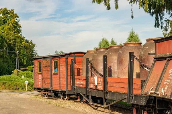 Wenecja Polónia Agosto 2020 Vagões Exposição Antigos Castanhos Museu Locomotivas — Fotografia de Stock