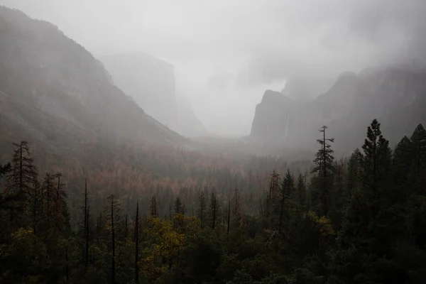 Eine Atemberaubende Luftaufnahme Einer Nebligen Landschaft Des Yosemite Nationalparks Kalifornien — Stockfoto