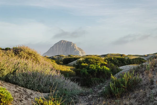海岸線の丘から撮影されたモロベイ岩のピークの美しいショット — ストック写真
