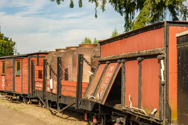 Wenecja Polónia Agosto 2020 Vagões Exposição Antigos Castanhos Museu Locomotivas — Fotografia de Stock