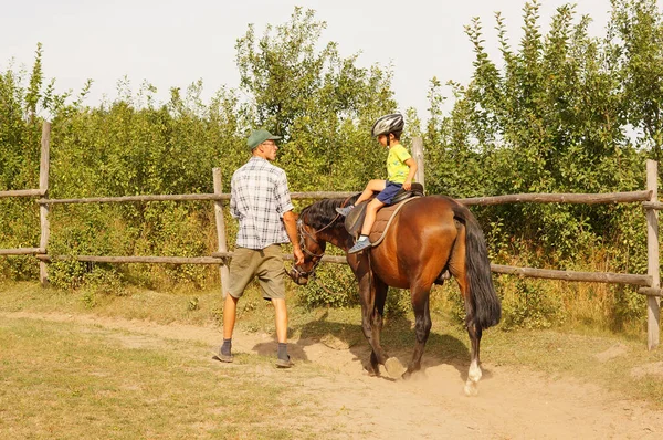 Tlen Polen 2020 Ausbilder Führt Ein Pferd Mit Einem Reitkind — Stockfoto