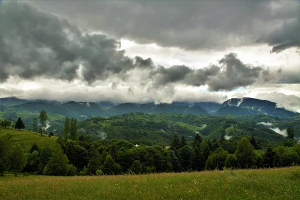 Vacker Bild Skogsklädda Berg Molnig Himmel — Stockfoto