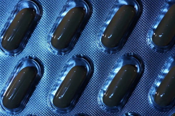 Fekete Tabletták Közelsége — Stock Fotó