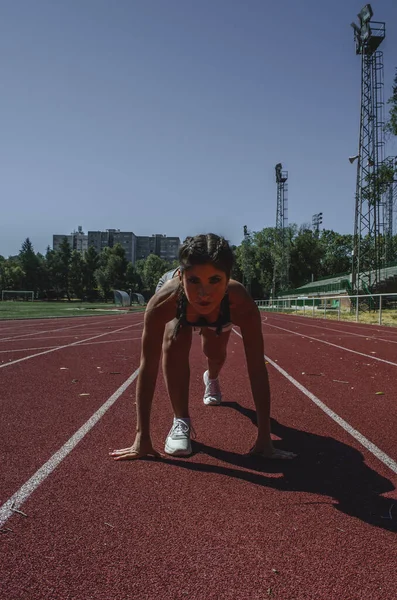 Vertical Shot Hispanic Young Female Working Out Outdoors — Stock Photo, Image