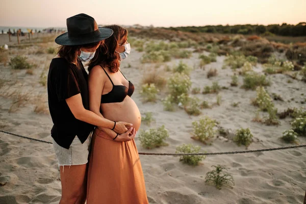 Mesmerizing Shot Lovely Pregnant Couple Lesbian Family Concept — Stock Photo, Image