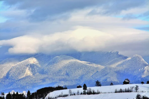 Een Prachtig Landschap Met Bucegi Bergen Winter — Stockfoto