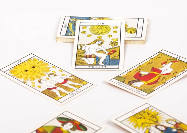 Jeu Cartes Tarot Sur Une Table — Photo